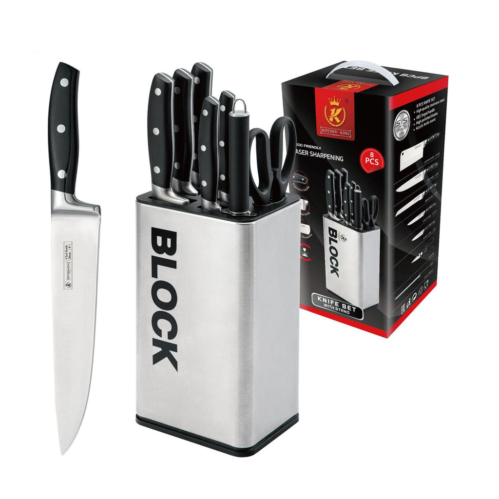 Knife Set, Knife Block Set, 8 Pieces Stainless Steel Chef Kitchen Knife Sets with Block, Ultra Sharp Steel Blade Ergonomic Handle Cutlery Knife Set